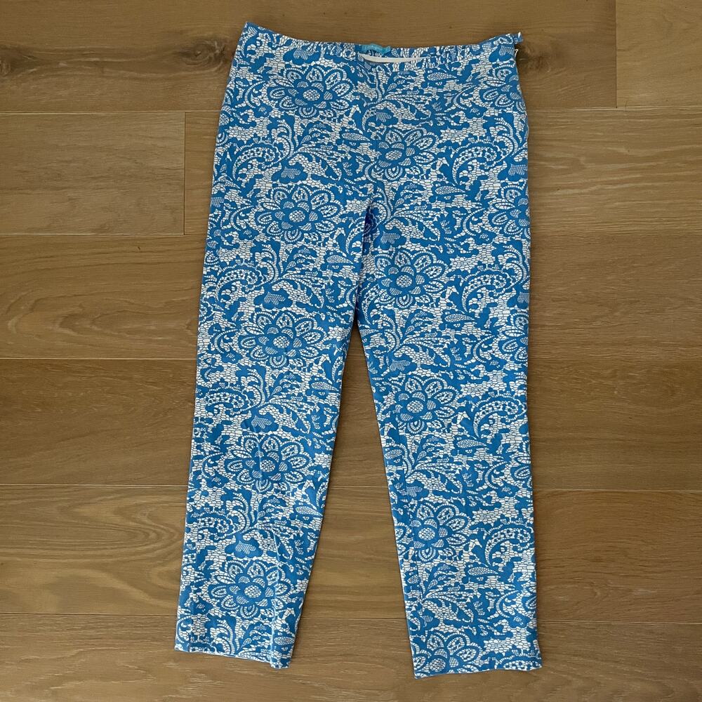 J McLaughlin Blue White Floral Capri Pants Size 6 Stretch
